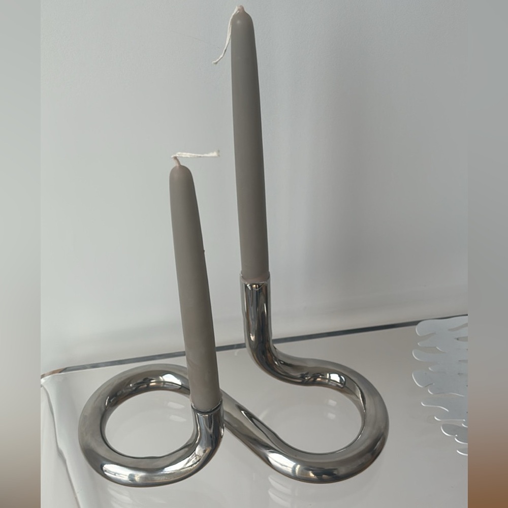 Modern Chrome Candle Holder with Gray Candles